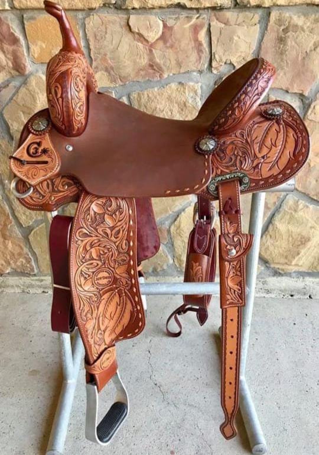 Western Selle 16 , Sur Cuir Écologique Buffalo Couleur Roux Marron
