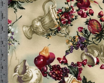 Fruit Print Cotton Fabric, Beige Background, Quilting Sewing