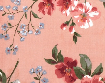 Pink Floral Cotton Fabric, Quilting Sewing Fabric by the Yard