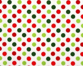Christmas Polka Dot Cotton Fabric, Red and Green on White
