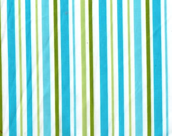Turquoise and Green Stripe Cotton Fabric, Quilting Fabric, By The Yard