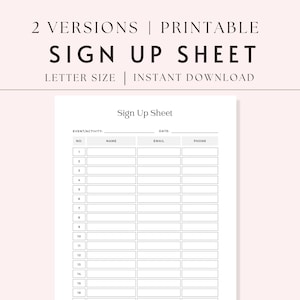Sign up sheet, Printable sign up sheet, Sign up sheet template