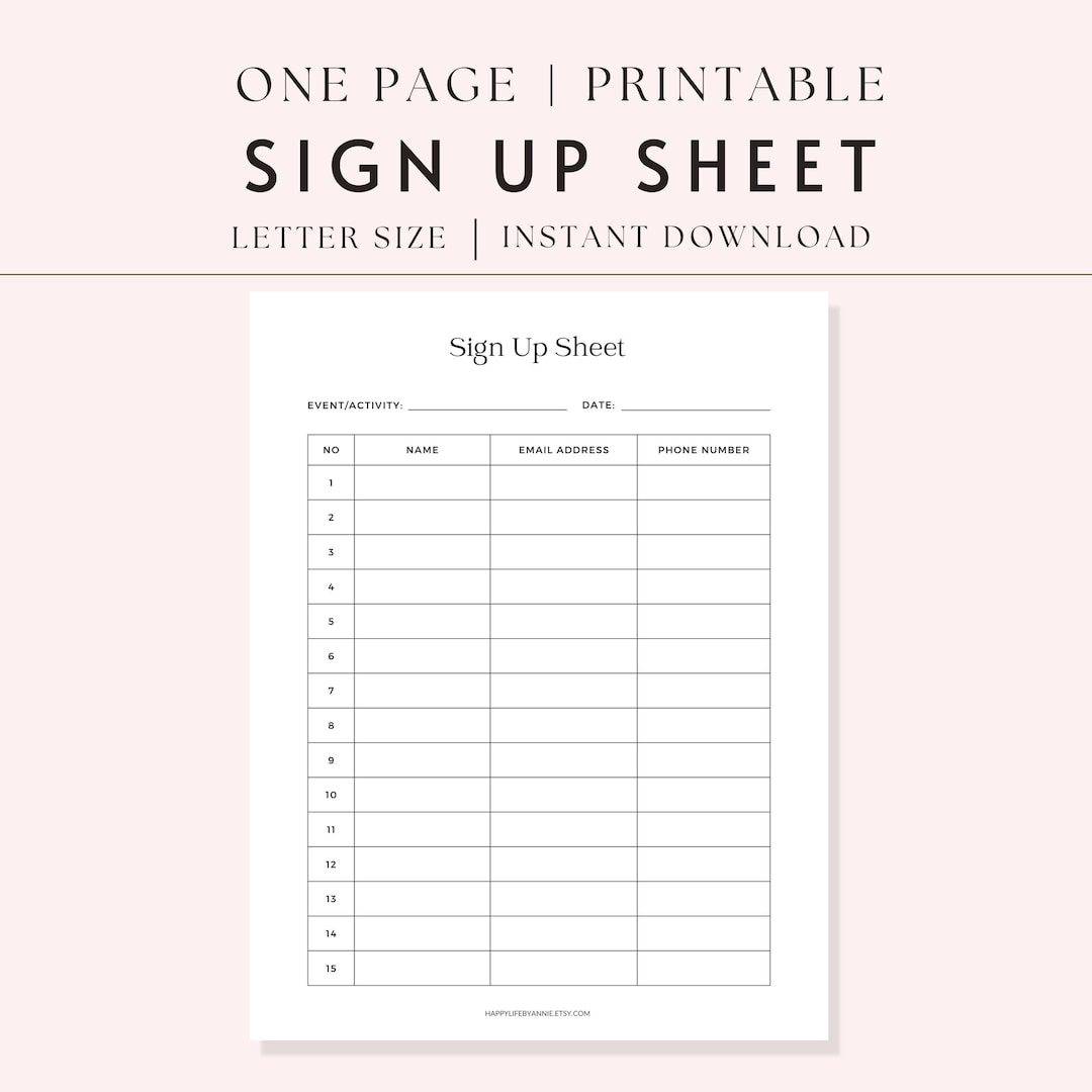 Sign up Sheet - Etsy