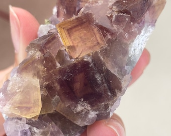 Yellow Fluorite with Purple Phantoms, Anhui, China