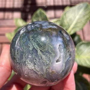 Esfera de ágata de musgo grande natural / Cristal de ágata de musgo / Cristal curativo / 359g