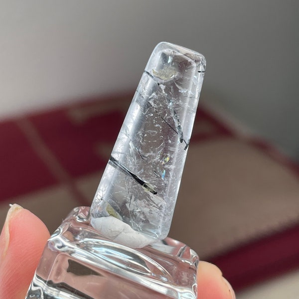 NATURAL Tourmalated Quartz Thumbnail | Black Tourmaline Cabochon