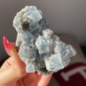 Rare Blue Fluorite Crystal Specimen | Raw Blue Fluorite Mineral Cluster | 95g