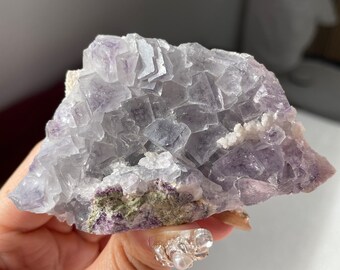 Cristal de Fluorita Fantasma Púrpura | Espécime Mineral Bruto, Formação Cúbica