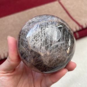 XXL Black Moonstone Sphere with Lattice Flash