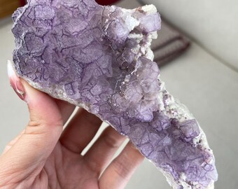 Large QR Code Fluorite Crystal Specimen | Purple Fluorite Mineral Cluster