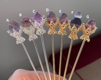 Fluorite Crystal Hairpins | Crystal Rose Hair Accessory