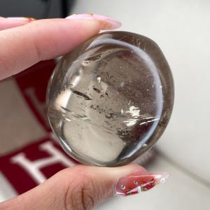 Tourmalated Smoky Quartz Palm Stone with Rainbows | Black Tourmaline Smoky Quartz