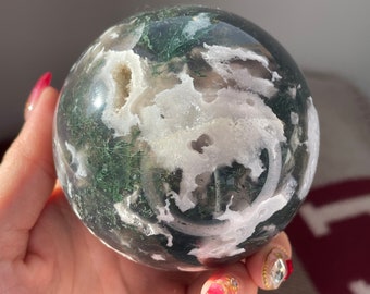 Grande sfera di agata muschiata con Druzy / 670 g