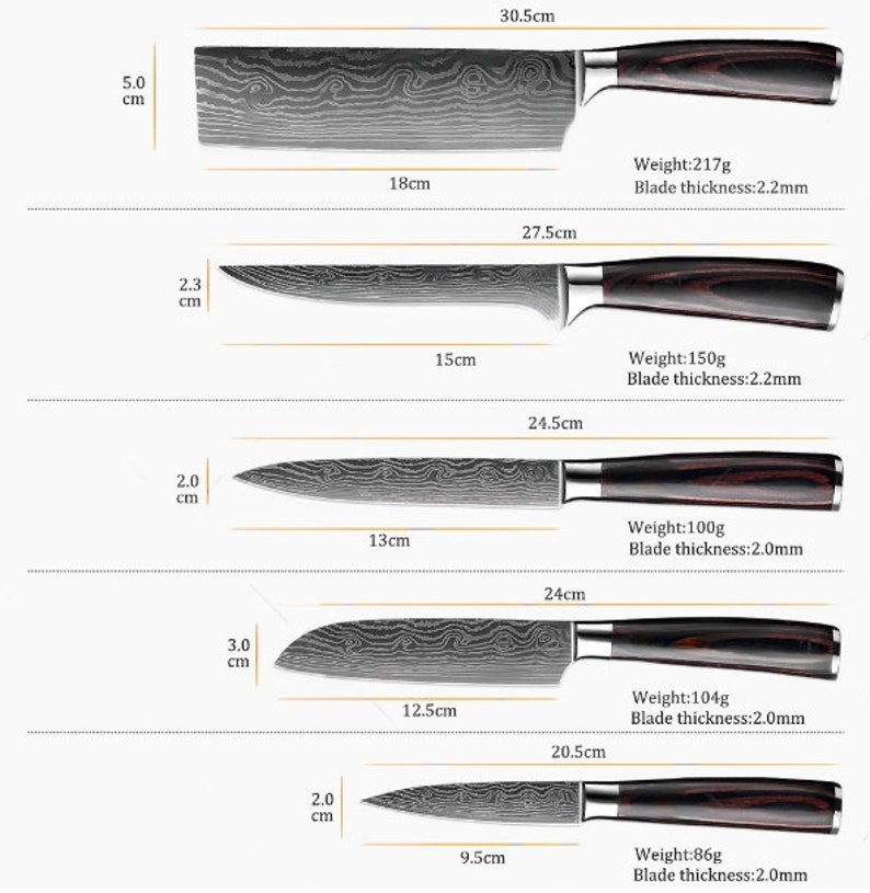 Damascus Japanese Santoku Utility Chef's Knife Set of 10 Etsy