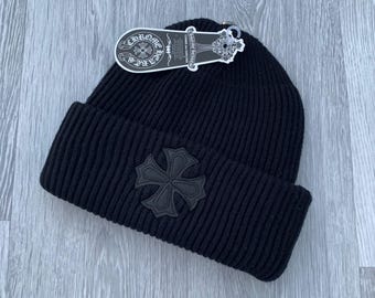 Chrome Hearts Cross Badge Beanie Hat Winter Cotton Hollywood Black Hype Gothic Streetwear