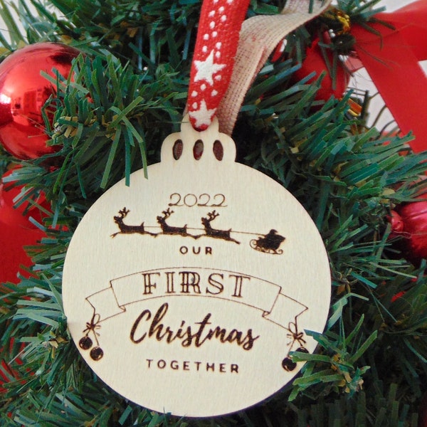 First Christmas Together Ornament 2023, Wood Christmas Ornament Personalized, Christmas Bauble, Xmas Ornament