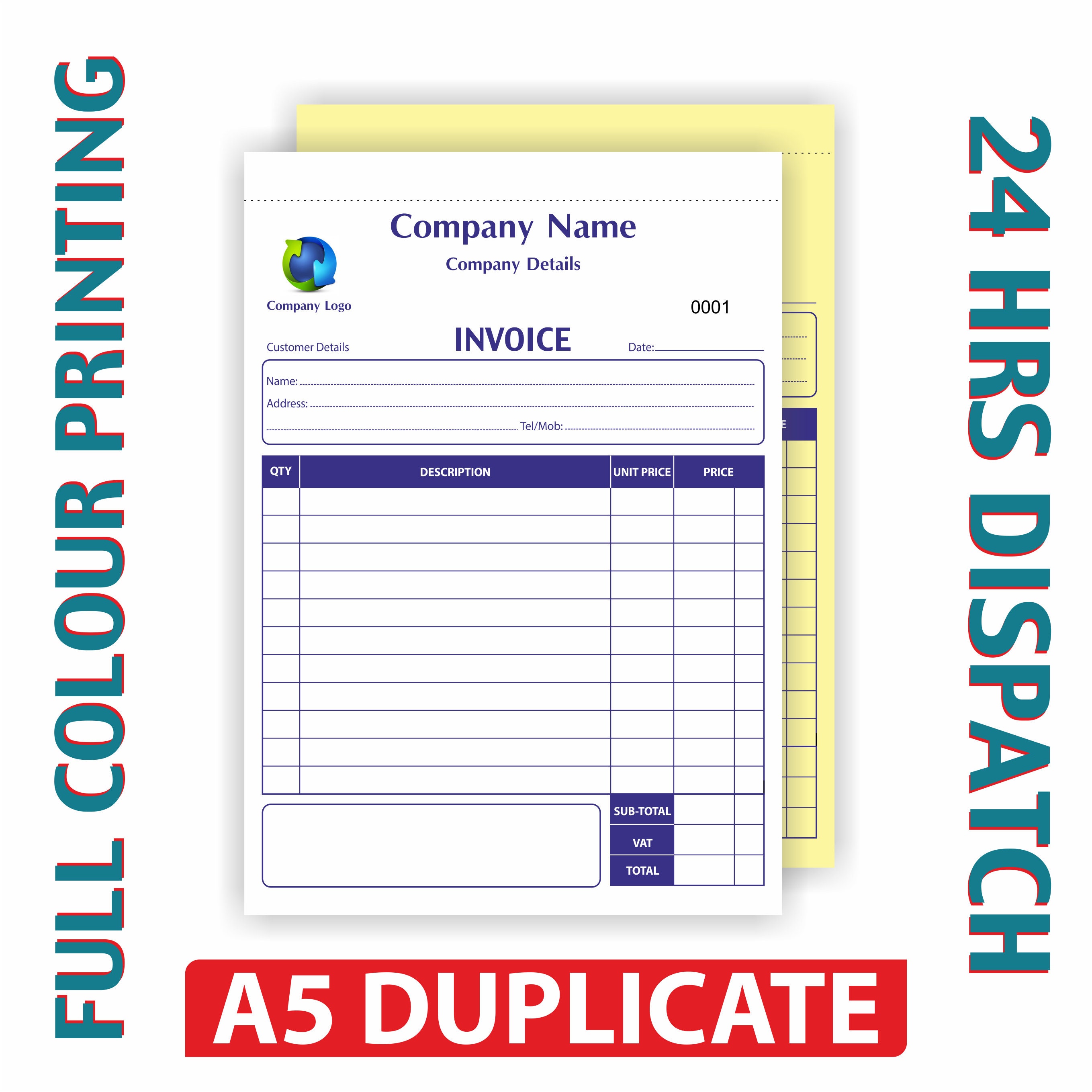 Personalised A5 Duplicate Invoice Book / Bill Book / NCR Pad / Receipt ...