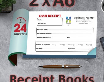 2 x A6 Personalised Duplicate Receipt Books/Cash Receipts Full Colour Printing 100 Duplicate Receipts