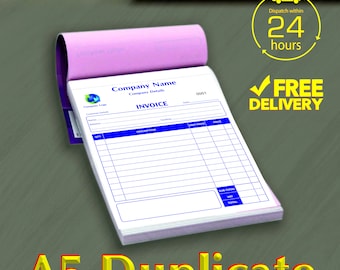 Personalised A5 Duplicate Invoice Book / Bill Book / NCR Pad / Receipt Book Printing, 50 Sets per Book