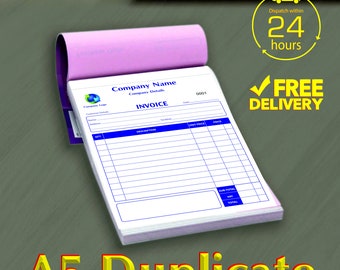 Personalised A5 Duplicate Invoice Book / Bill Book / NCR Pad / Receipt Book Printing, 50 Sets per Book
