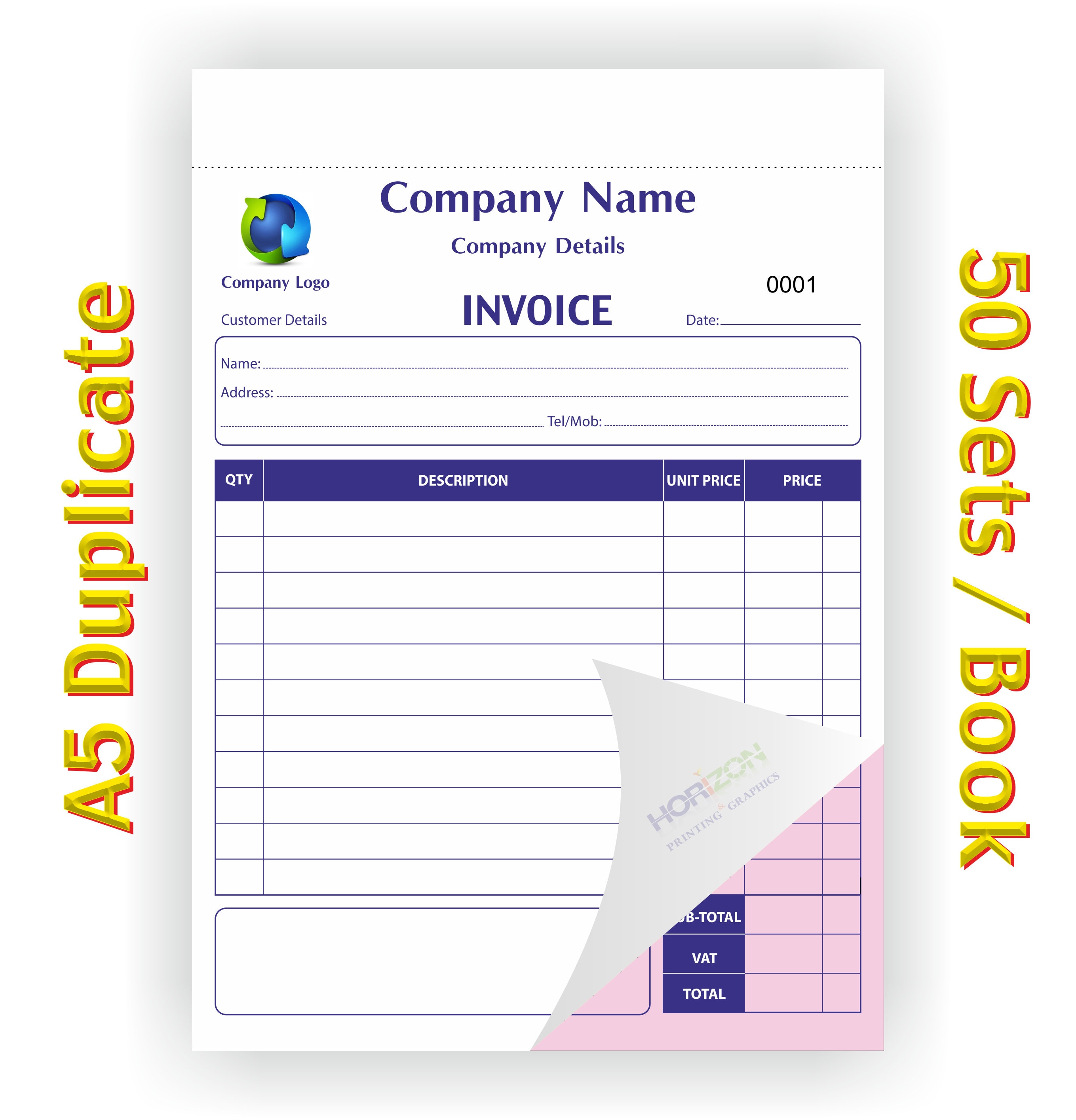 Personalised A5 Duplicate Invoice Book / Bill Book / NCR Pad / Receipt ...