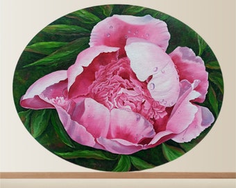 Pioenolieverfschilderij Roze Pioenfoto Lentebloem Kunstwerk Roze Bloemenmuurkunst Bloemen Home Decor