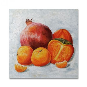 Pomegranate Painting Tangerine Still Life Original Oil Painting Pomegranate Wall Art Kitchen Decor Medium Size Fruit Picture Impasto Art