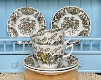 Hard To Find Vintage Ridgway Staffordshire, Windsor Series, TeaCup and Saucer, Beautiful Antique, Blue Birds & Floral Decor, Made in England