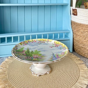 Rare Vintage Royal Albert &quot;Kentish Rockery&quot; Hard to Find Pedestal Cake Stand, Bone China, Previously Loved, , England