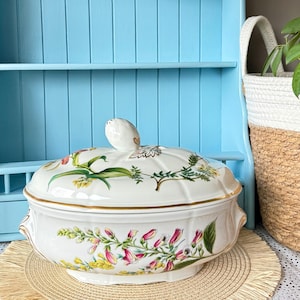RARE Vintage Spode "Stafford Flowers" Oval Soup Tureen, Covered Dish, Genista & Digitalis Flowers Decor, Pretty Golden Details, Made England