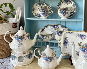 Multiple Royal Albert "Moonlight Rose" Fine Bone China Items, Teapots, Cups & Saucers, Sandwich Plate, Creamer Set, Highly Collectible China