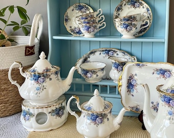 Multiple Royal Albert &quot;Moonlight Rose&quot; Fine Bone China Items, Teapots, Cups & Saucers, Sandwich Plate, Creamer Set, Highly Collectible China