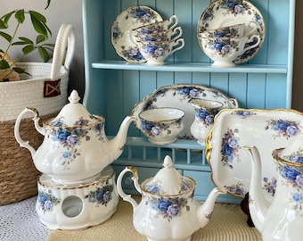 Multiple Royal Albert "Moonlight Rose" Fine Bone China Items, Teapots, Cups & Saucers, Sandwich Plate, Creamer Set, Highly Collectible China