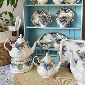 Multiple Royal Albert &quot;Moonlight Rose&quot; Fine Bone China Items, Teapots, Cups & Saucers, Sandwich Plate, Creamer Set, Highly Collectible China