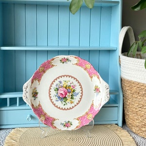 Vintage Royal Albert &quot;Lady Carlyle&quot;, Round Cake Plate, Bone China, Pink Roses Floral Decor, Cake Plate, Previously Loved, Made in England