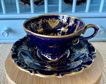 Very Rare Hard to Find Mint Condition, Vintage Lindner Kueps Bavaria Made in Germany Real Cobalt EspressoCup &Saucer, Kobalt Blue, 24 karat
