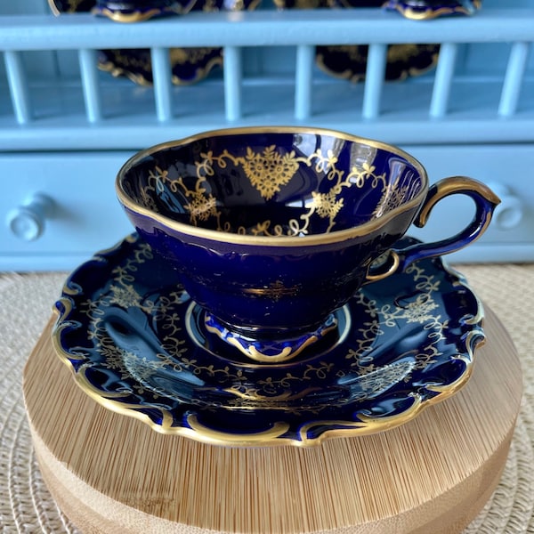 Very Rare Hard to Find Mint Condition, Vintage Lindner Kueps Bavaria Made in Germany Real Cobalt EspressoCup &Saucer, Kobalt Blue, 24 karat