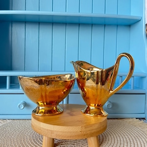 Hard To Find Vintage Royal Winton &#39;Grimwades All Gold&#39; Large Open Sugar Bowl & Creamer, Previously Loved, Gold Decor, Cabinet Piece England