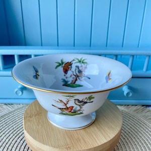 Pretty Vintage Herend Rothschild Birds Footed Bowl, HandPainted, Hungarian Porcelain, 15cm in diameter, Previously Loved, Made in Hungary