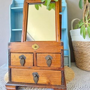Apothecary Cabinet With Mirror, Antique Storage Unit, Colonial Solid Wooden Chest With Drawers, Oak Desktop Organizer, Shaving Cabinet
