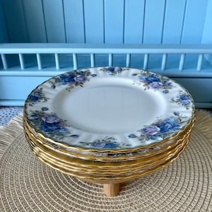 Vintage Royal Albert Moonlight Rose  Lunch Plate, Price is Per Plate, Bone China, Beautiful Blue Roses Decor, Made in England, Perfect China