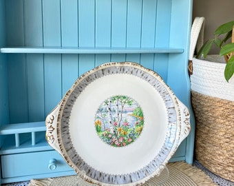 Vintage Royal Albert "Silver Birch", Round Cake Plate, Bone China, Silver Birch and Floral Decor, Cake Plate, Previously Loved, Made England