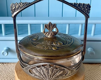 Beautiful Art Nouveau Elegance: WMF Glass Bonbon Box with Silverplated Lid (I/O Mark) Previously Loved Antique, Collectors Item, Lovely Gift