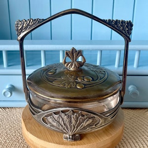 Beautiful Art Nouveau Elegance: WMF Glass Bonbon Box with Silverplated Lid (I/O Mark) Previously Loved Antique, Collectors Item, Lovely Gift