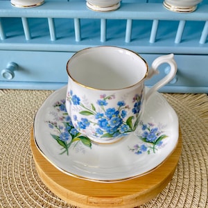 Vintage Royal Albert Forget Me Not Espresso Cup & Saucer, Fine Bone China, Made in England, Previously Loved, Blue Flower Decor, Nice Gift