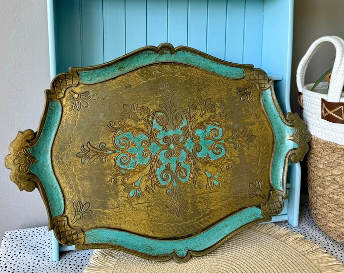 Vintage Italian Florentine Blue & Gold Baroque Rococo Wooden Tray ...