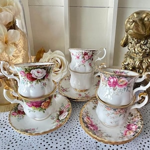 Royal Albert High Tea Coffee, Vintage Gold Coffee Cups and Saucers, Bone China,  Mix & Match, Set Of 6 Coffee Cups for Royal Party, England
