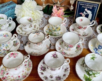 Set of 6 Vintage Royal Albert Coffee Cups and Saucers, Bone China,  Mix & Match, for Royal High-Tea Party, Baby Shower Tea, Floral Decor, UK