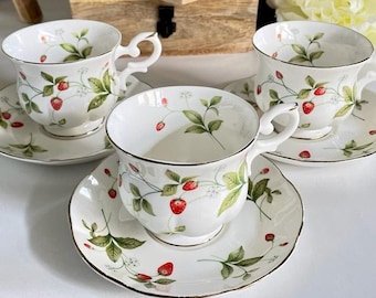 Royal Canterbury - Strawberry Field - Teacup And Saucer, Fine Bone China, Previously Loved Vintage Cup, Collectors Item, Lovely Gift