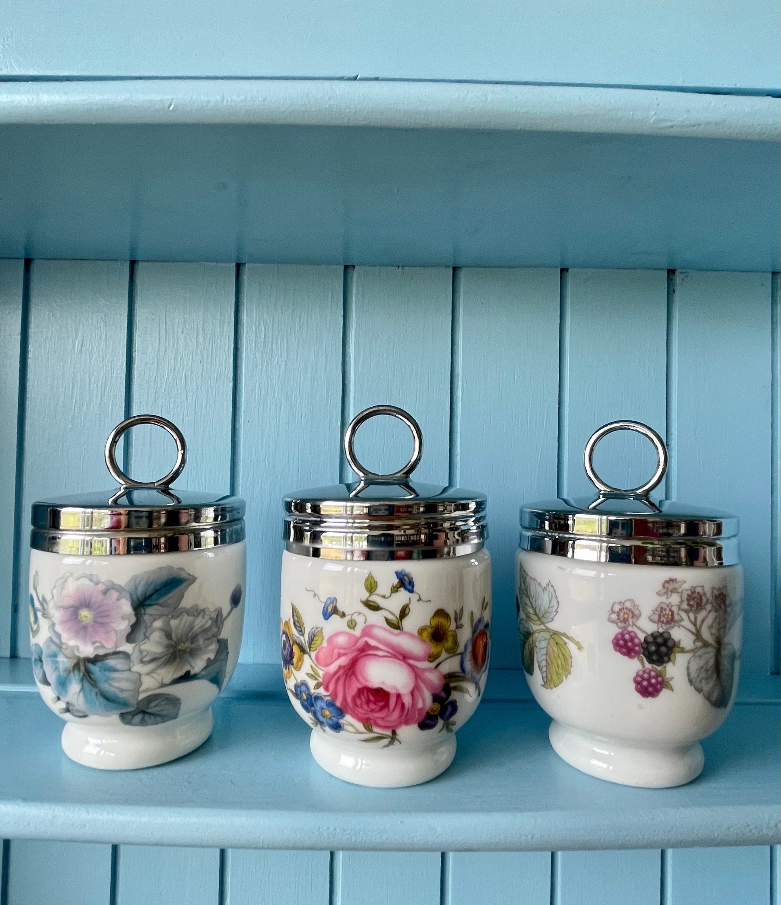 Vintage Royal Worcester Egg Coddlers: A Delightful Table Treasure, 3 Designs, Egg Coddler, Blue Flowers, Blackberry and Pink Decor, England